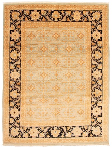 Traditional Hand-Knotted Bordered Carpet 10'2" x 13'3" Wool Area Rug