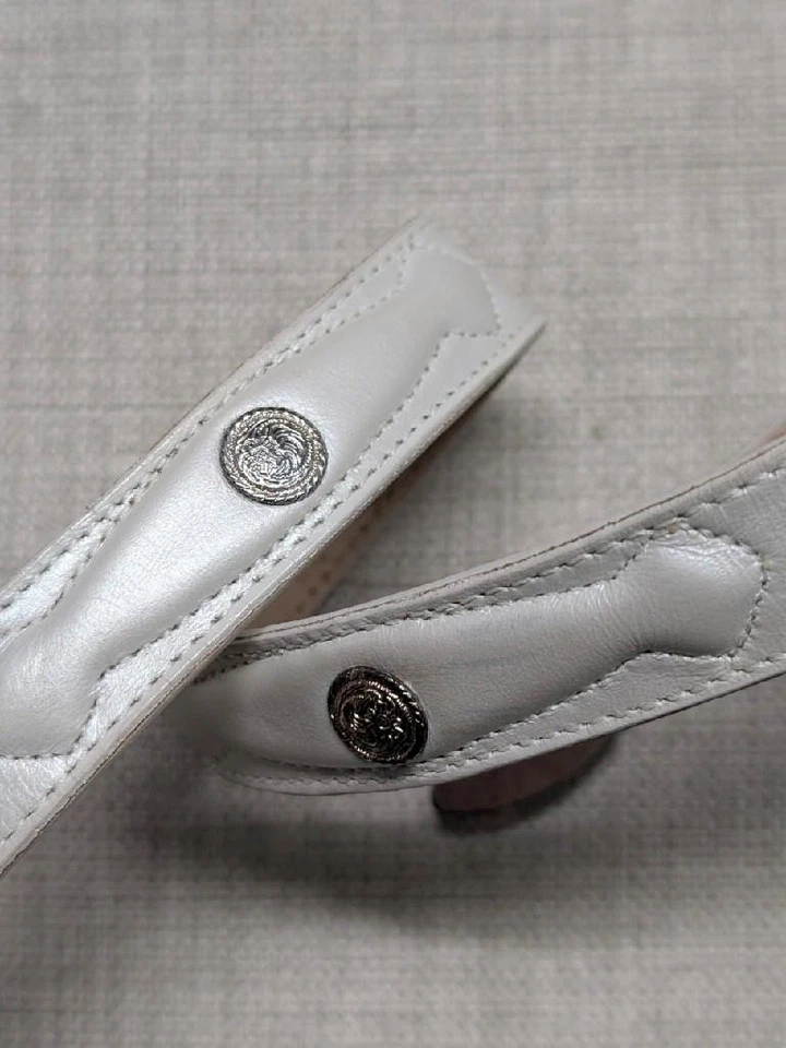 Cinturón con hebilla NOCONA vintage hecho en EE. UU. CONCHO cuero blanco 32 vaquero WESTERN Foto 3 de 4