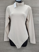 Express Body Contour Bodysuit Women's Large Cream Mock Neck Stretch NWT W/Flaw