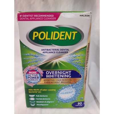 Polident Overnight Whitening Antibacterial Denture Cleanser Tablets 90 CT