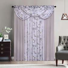 Sapphire Home Floral Sheer Curtains - 54"W x 63"L Pack of 1 , Sandy/Gray
