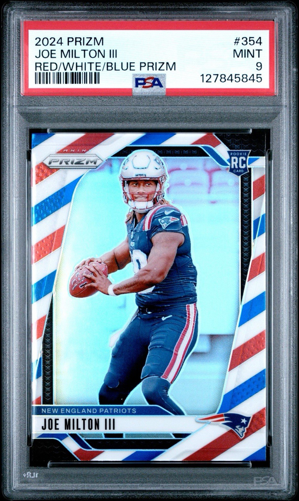 2024 Panini Prizm Joe Milton III #354 Red White Blue Prizm RC PSA 9 COLOR MATCH