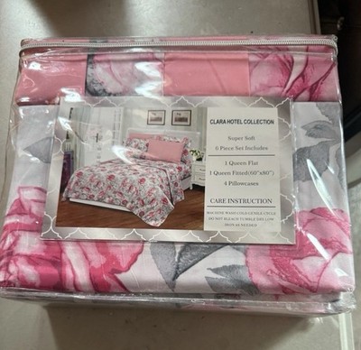 CLARA HOTEL COLLECTION 6 PIECES QUEEN SHEET SET WRINKLE FREE 100% COTTON TOUCH