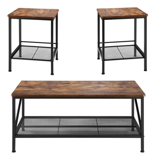 VEVOR 3 Pieces Living Room Table Sets 41.3 in Coffee Table with 2 End Tables - Picture 10 of 12