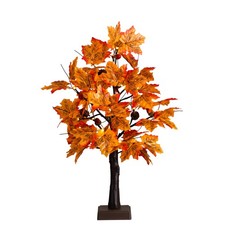2' Pre-Lit Autumn Maple Artificial Fall Tree, Acorns, Pinecones, Warm White LED
