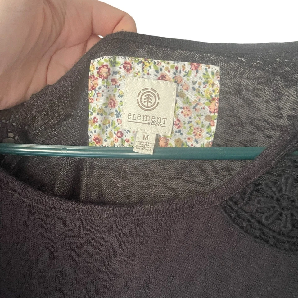 Element Women's Size Medium Black Crochet Semi Sheer Long Sleeve Shirt - Image 3 of 4