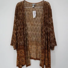 Catherines Kimono Top Plus Size 3X Open Front Stretch Argyle Brown Casual NEW
