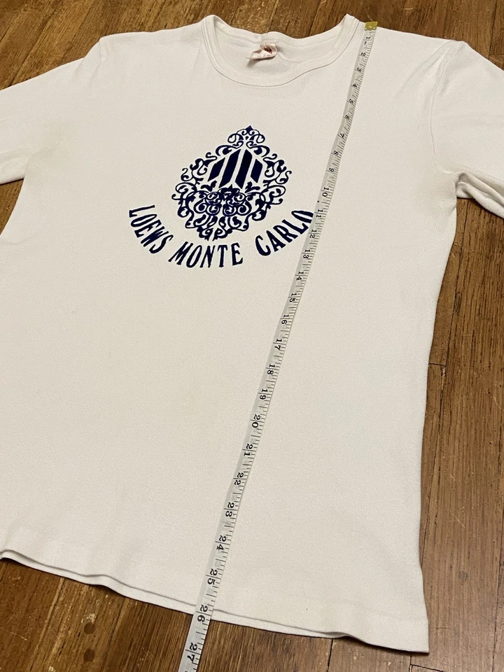 Camiseta blanca vintage Loews Monte Carlo de lujo de hotel francés de una sola puntada mediana Foto 3 de 4
