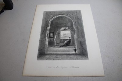 c1880 Steel Engraving Print ~ TERRA DE LAS INFANTAS, ALHAMBRA, SPAIN