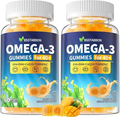 BSSTABBON Omega-3 Gummies Supplement for Adults 40+ 1280mg Vegan Omega3 Fatty...