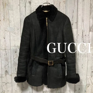Manteau veste ceinturée GUCCI vintage noir peau de mouton mode femme authentique de