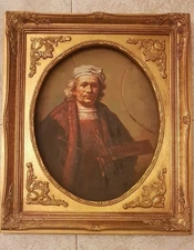 HAND PAINTED PAINTING LADIES Oil on Canvas BAROQUE GOLD LEAF WOOD FRAME 57X67CM