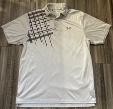 Under Armour Polo Shirt Mens Medium Gray  Black Loose HeatGear Golf Stretch