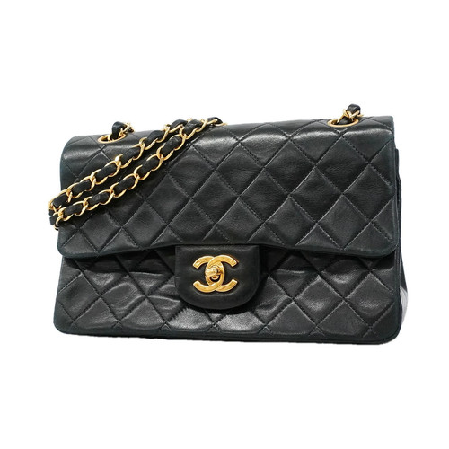 Chanel Double Flap Chain Shoulder Bag Quilted Lambskin Black Women's #OTB424