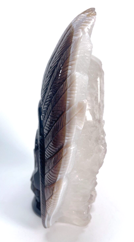 6.9" Geode Agate Crystal Skull, Hand Carved Gemstone Fine Art Sculpture, Reiki - Picture 8 of 10