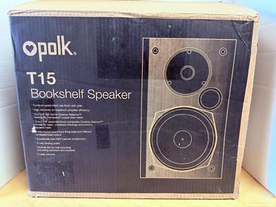 Polk Audio Black T15 100 Watt Home Dolby Theater Bookshelf Speakers | Sealed