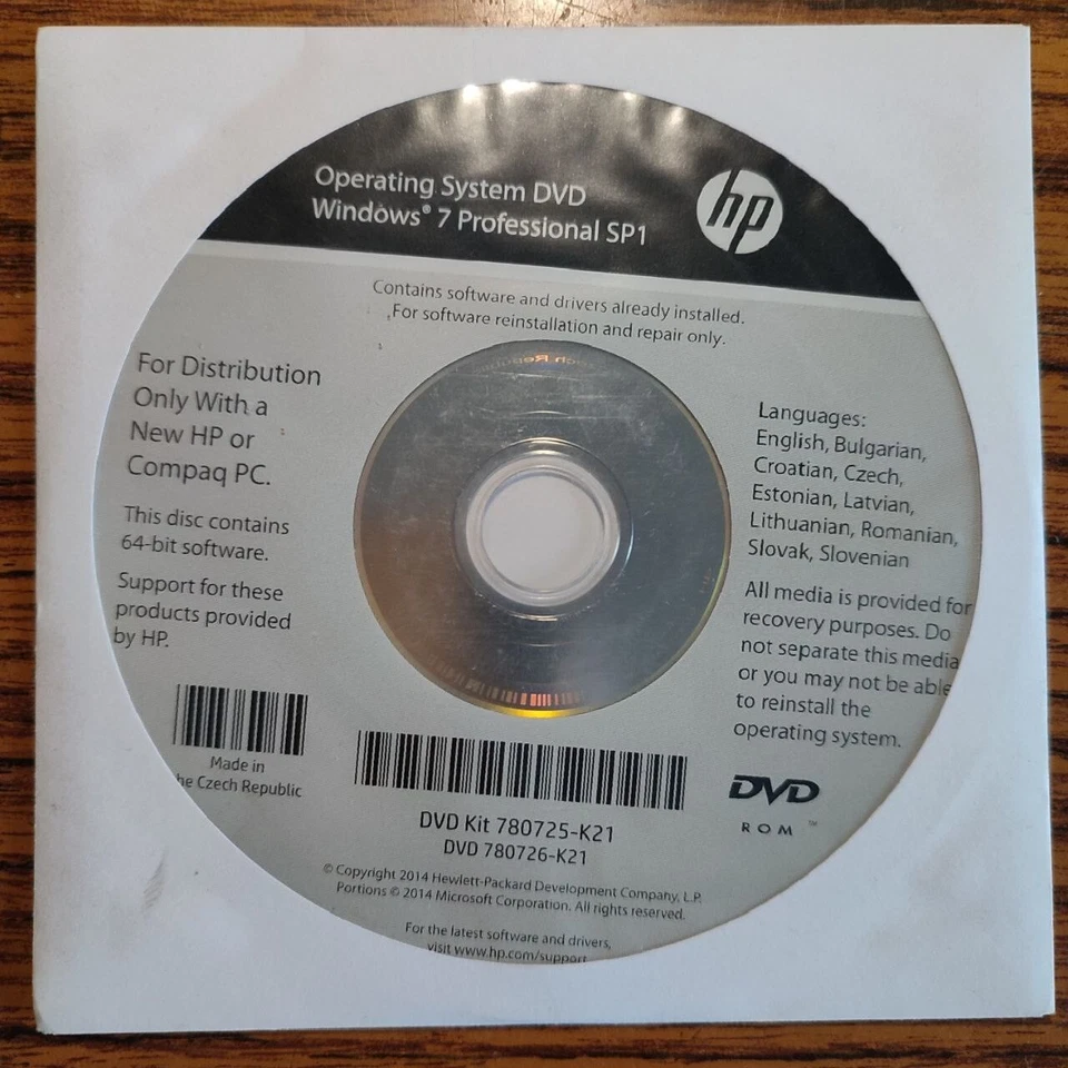 Microsoft Windows 7 Professional SP1 64-bit (DVD) HP - Image 1 of 1