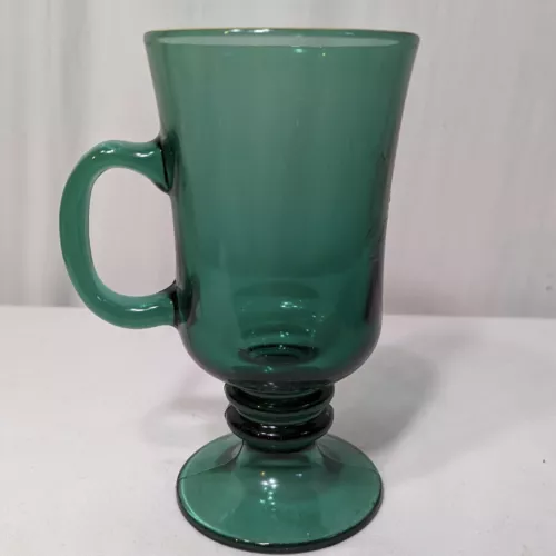 5 Vintage Libbey Green Glass Gold Rim Irish Coffee Mug Pedestal Footed 5.5" 10oz