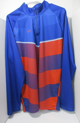 Urban Streetwear 1/4 Zip Pullover Mens Large Blue & Orange Long Sleeve Polyester