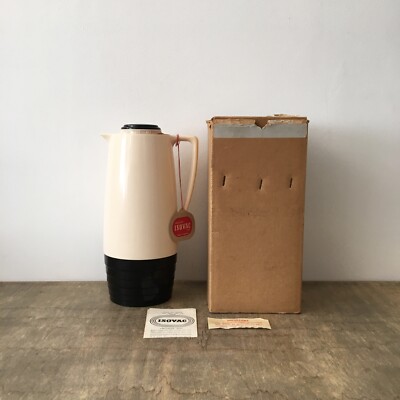 Vintage groß creme schwarz Kunststoff Isovac Vakuumkanne Getränke Flasche Modell 993
