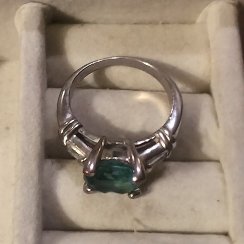 Anillo llamativo vintage tono plata azul-verde con joyas - Imagen 5 de 5