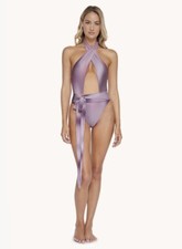PQ Swim Alex Violet Halter Top Cut Out One Piece Swimsuit Size Medium NWT