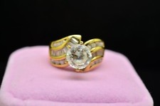 Vermeil 925 Sterling Silver Round CZ Solitaire Ring Band w/ Accents Size 5.75