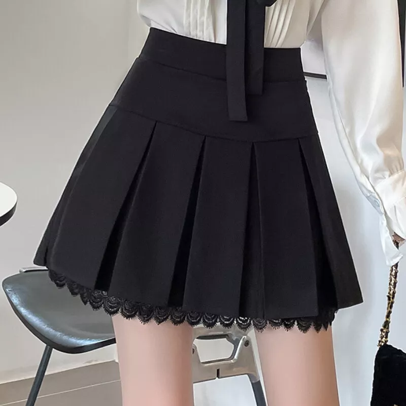 Black mini skirt with lace clearance trim