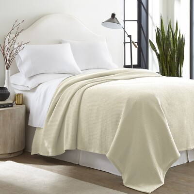 100% Cotton Blanket King Size Ivory Soft Lightweight 108 x 90 inches