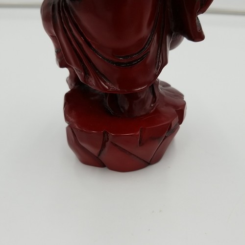 Lächelnde Geldtasche Buddha rotes Harz schwer 8" Statue Skulptur zum Glück - Bild 11 von 15
