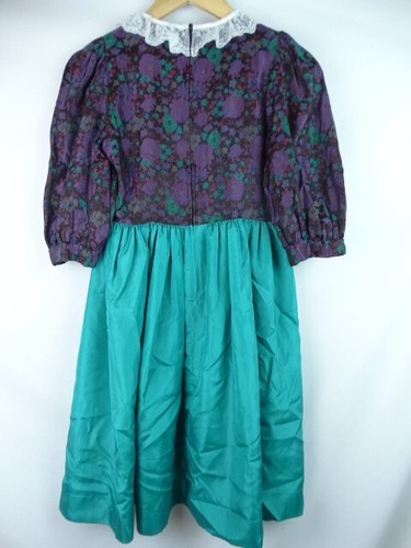 Ruth of Carolina Girls Vintage Dress Size 14 Teal Floral Half Sleeve Lace 80s - Picture 7 of 11