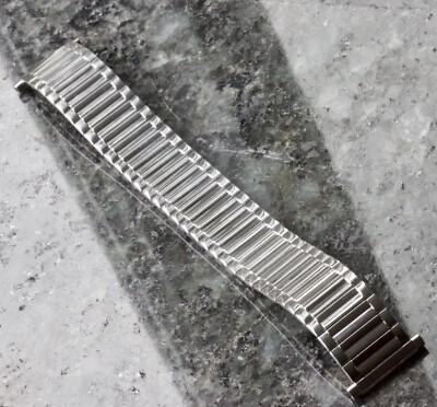 Long Bulova stretch watch bracelet 1960s steel brick link to Accutron Astronaut