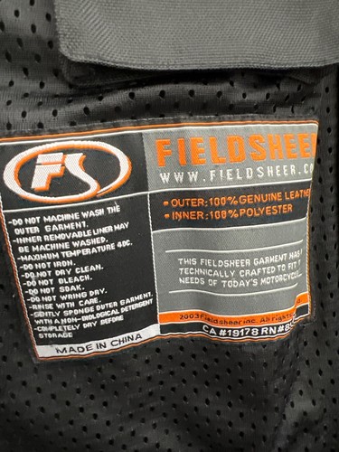 Chaqueta de motocicleta FieldSheer negra de cuero blindado para hombre talla 14 unisex - Imagen 18 de 19