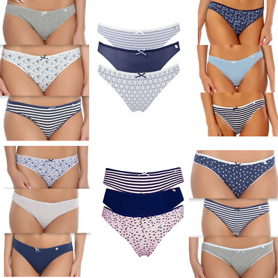 Damen Bikini Slips Pretty Polly 3 Paar Pack Alice Bikini 10-20 Cotton Rich