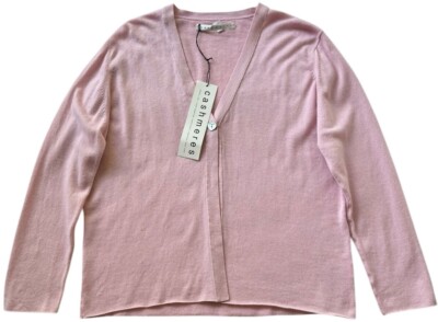 Cashmeres Sweater Womens X-Large Pink Button Down V-Neck Cardigan Cashmere Silk
