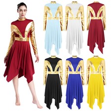 Womens Dress Ballet Robe Lyrical Gown High Low Ballroom Mock Neck Costumes