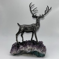 Deer Buck Statue On Amethyst Stone Base