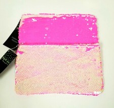 SHEFFIELD HOME ZIPPER HOT PINK+WHITE REVERSIBLE SEQUINS CARRY ALL,COSMETIC POUCH