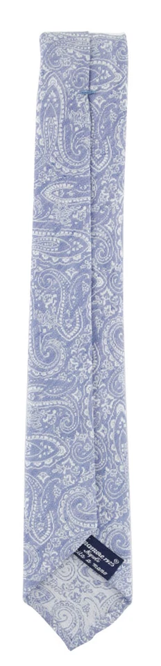 Gravata de seda azul paisley Finamore Napoli (932) - Imagem 2 de 4