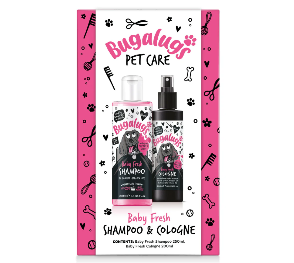 Bugalugs Baby Fresh Twin Gift Set Shampoo & Cologne for Dogs Puppy Pet Grooming