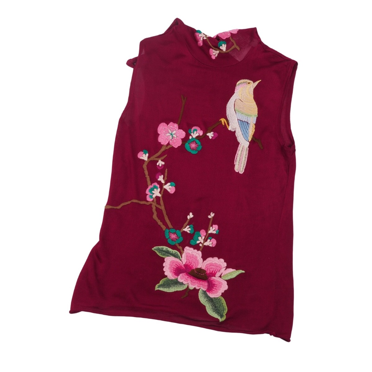 Christian Dior Vintage 2003 Embroidered Floral Bird Sleeveless Top
