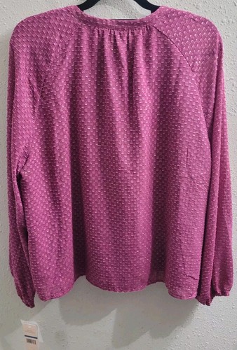 Nanette Lepore XL Orchid Pink Long Sleeve Front Ruffle Metallic Blouse NEW - Picture 9 of 9