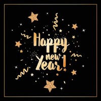 20 Servietten New Year Glitter Black - Happy New Year Gold Auf Schwarz 33X33Cm