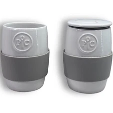 Pampered Chef Ceramic Microwave Egg Cooker With Lid & Silicone Sleeve White (2)