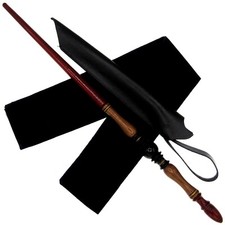 15.25" Hand Turned Elegant Teak Wood Magic Wand Set w/ Free Holster Velvet Bag