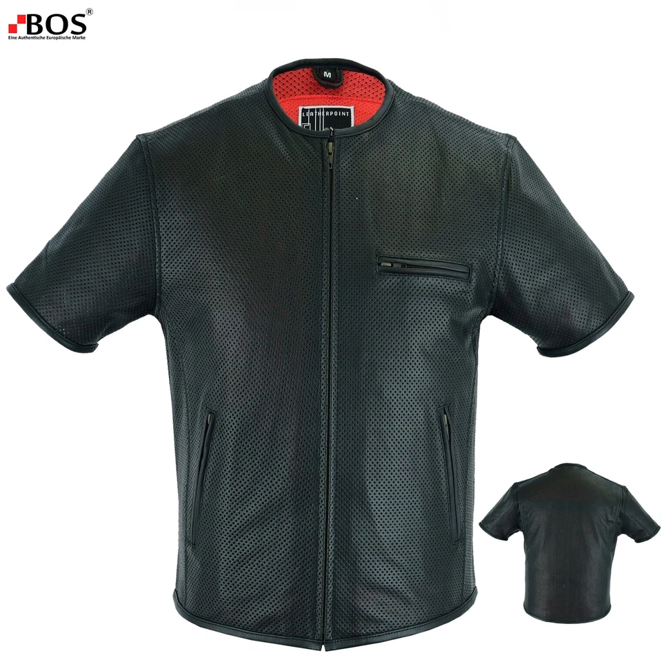 BOS Herren Motorradleder Kutte Biker Motorrad Leder Weste Biker Motorrad Lederkutte