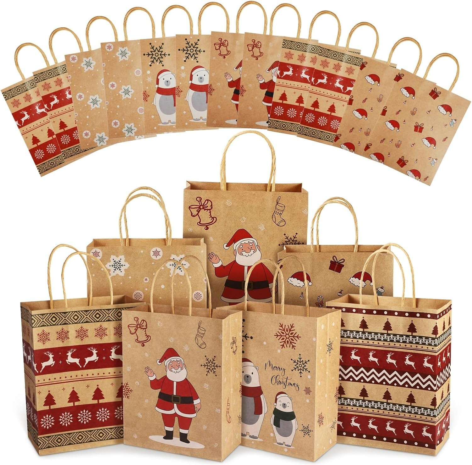 Christmas Gift Bags, 25 PCS Reusable Christmas Treat Bags Paper Gift