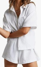 NEW Rousytn Women's 2 Piece Cotton Linen Button Down Lounge Set Size Medium