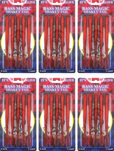(6) Packs Luck E Strike Bass Magic 6" Shakey Tail Worm Swim Bait Santa Cruz #C9G