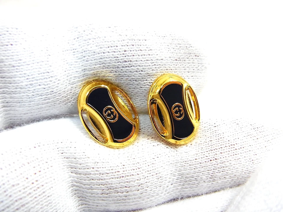 Винтажный Gucci запонки и галстук бар зажим Pin набор GG логотип золото черный с коробкой EX - Изображение 4 из 4